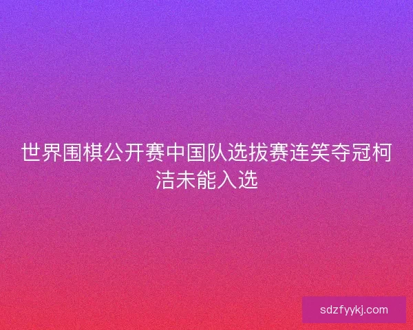 世界围棋公开赛中国队选拔赛连笑夺冠柯洁未能入选
